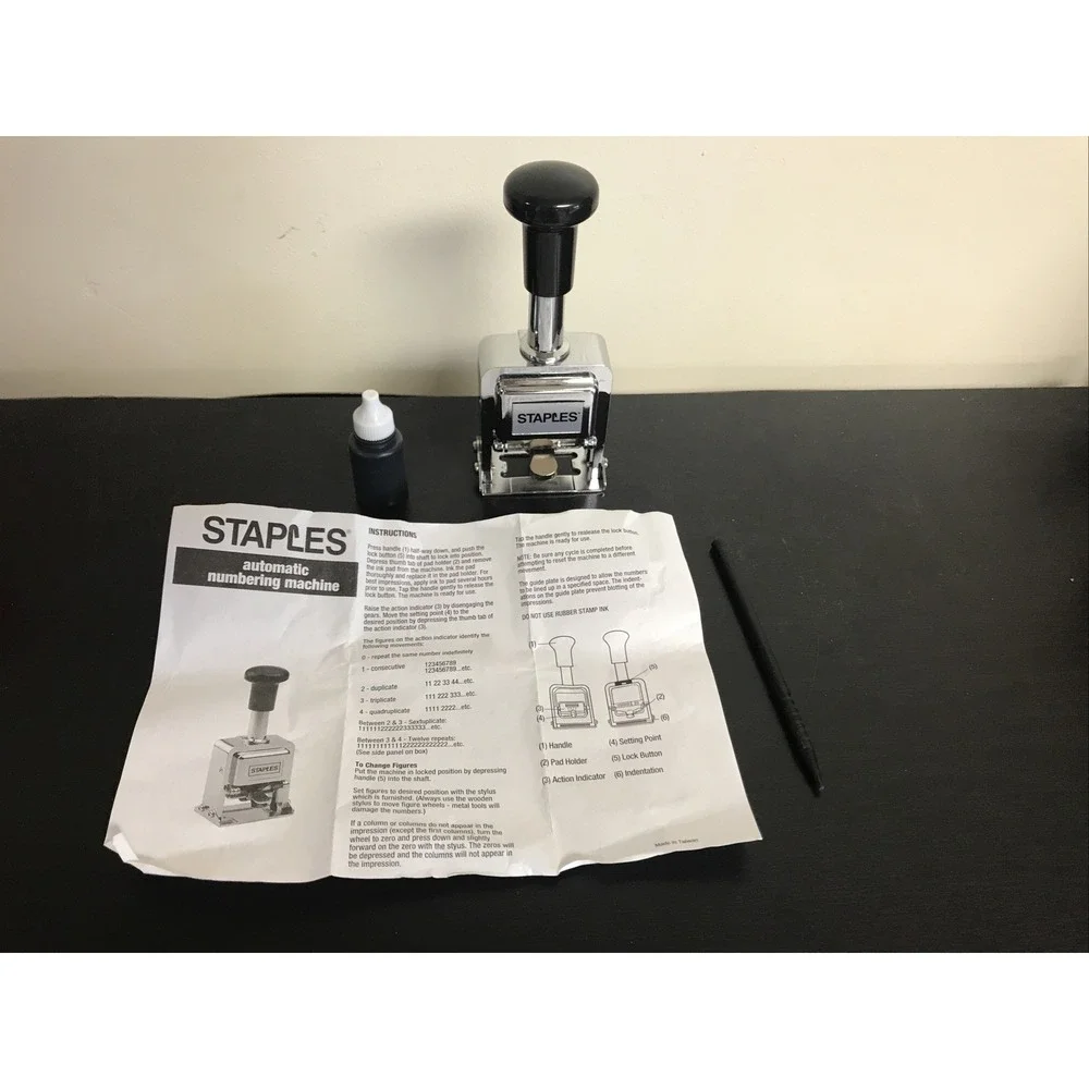 Staples Automatic Numbering Machine, New In Box- 6 Number Stamp Machine